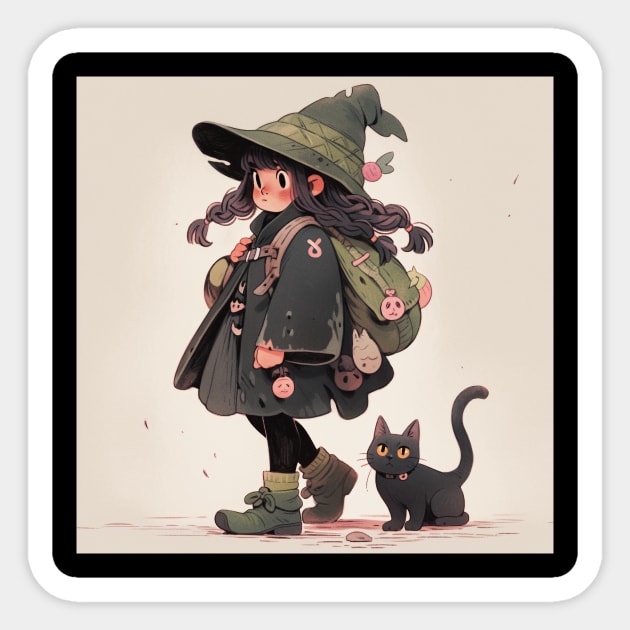 Witch And Her Cat Sticker by taoistviking